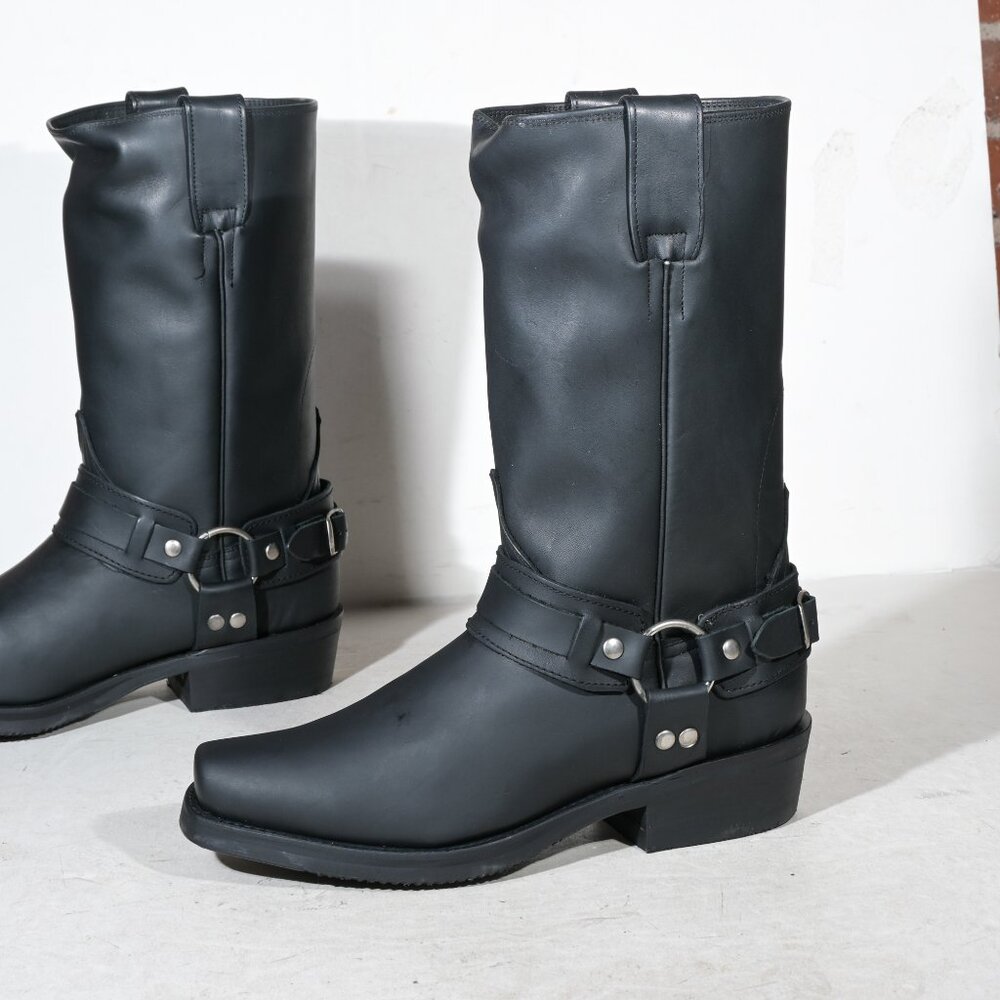 Deadstock Y2K Black Leather Harness Boots